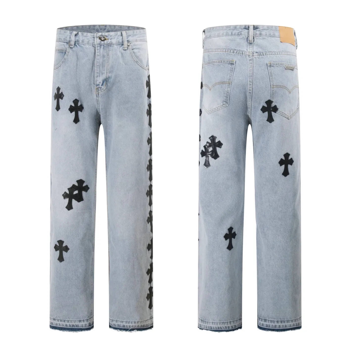 P230 Style number: H39 Croxin & 𝐂𝐡𝐫𝐨𝐦𝐞 𝐇𝐞𝐚𝐫𝐭 ss25 blue black blue and white grained leather denim workwear logging pants. Styles with different washed textures are very friendly to people with thin legs. The slightly flared version perfectly modifies the leg shape. The timeless and moderate length makes it easy to match and match. It is the basis for various styles and is a must-have in your wardrobe! The fabric is stiff but also makes the upper body soft without losing texture. The washing process is even more perfect. It is a must-have item for everyone! ! ! Washed wheat, hang tag, pants label, three labels complete Color: blue Size: 28-30-32-34
